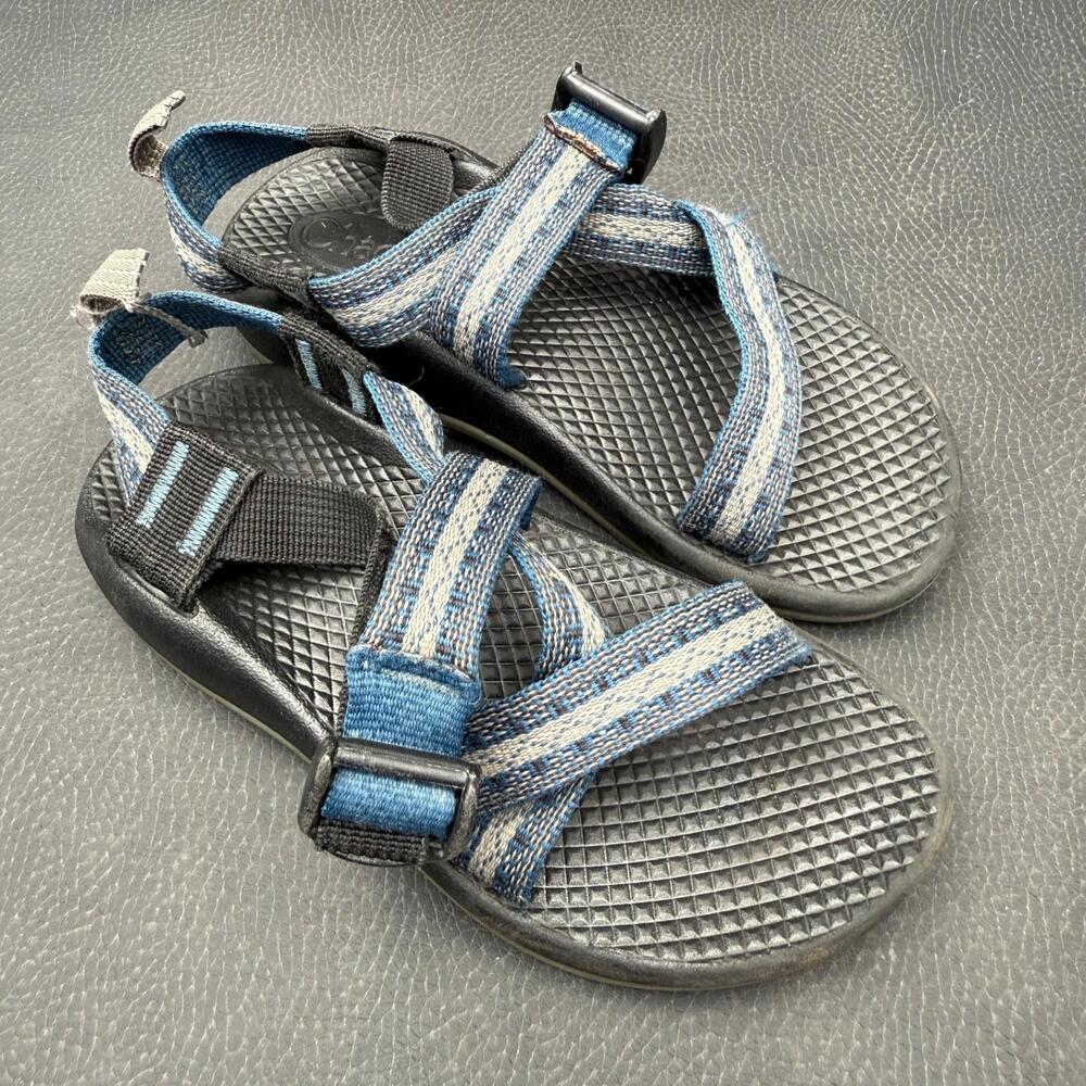 Chaco Sandals Blue Gray Geometric Stripe‎ Kids Size 12